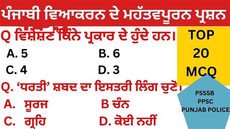 Punjabi Grammar Mcqs Punjab Govt Exam Preparation