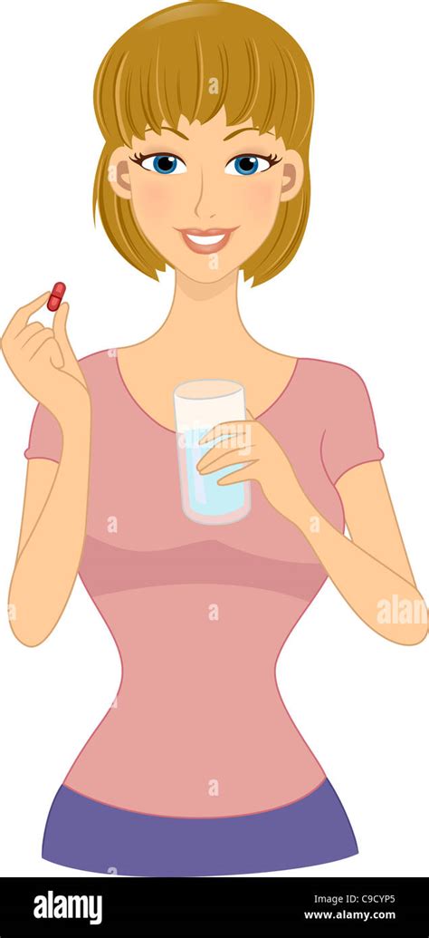 Illustration Of A Girl Taking Vitamins Stock Photo Alamy