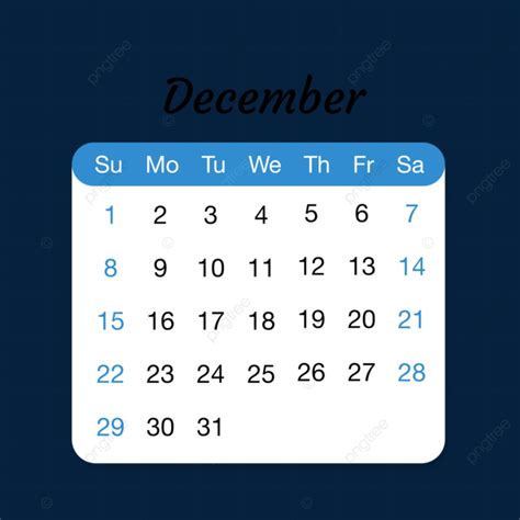 December 2024 Simple Blue Calendar Vector December 2024 2024 Calendar