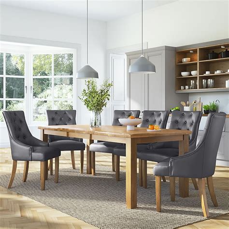 Highbury Extending Dining Table And 6 Duke Chairs Natural Oak Finished Solid Hardwood Grey