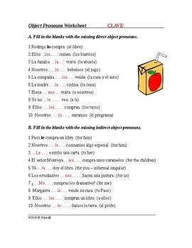 Indirect Object Pronouns Worksheet Spanish Indirect Object W