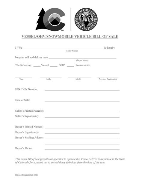 Colorado Bill Of Sale Forms And Registration Requirements