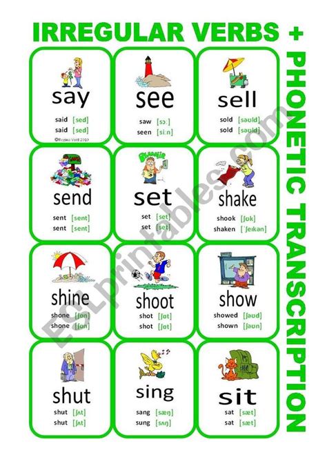 Set6 Irregular Verbs Cards Phonetic Transcription ESL Worksheet By