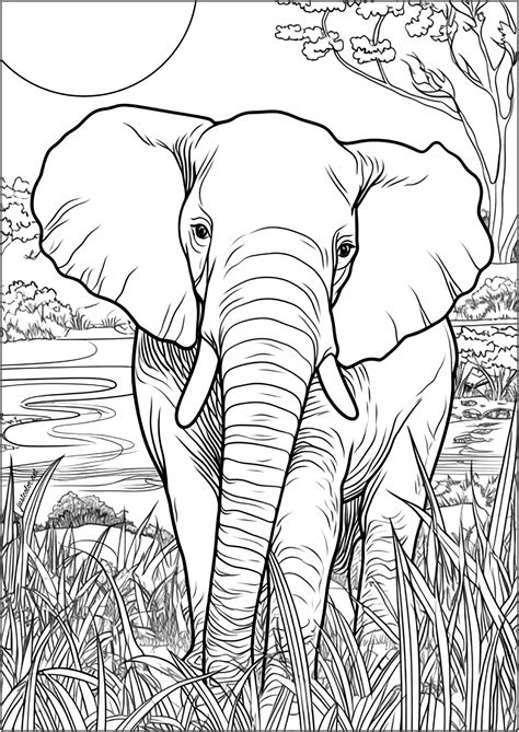 Lephant Adulte Dans La Savane Coloriages De L Phants Imprimer