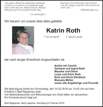 Traueranzeigen Von Katrin Roth Trauerundgedenken De