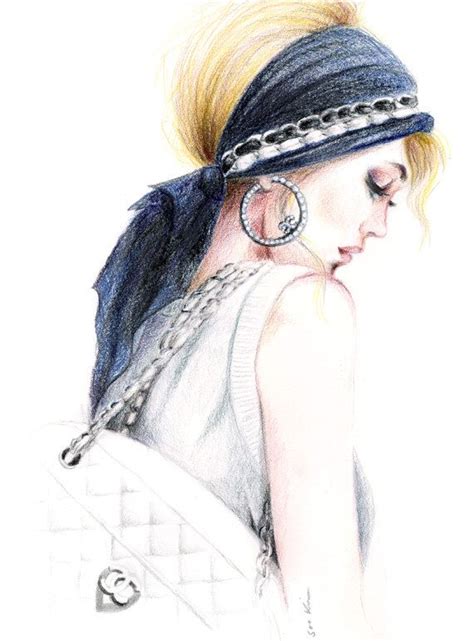 Colored Pencil Drawing Fashion Illustration Chanel Chic Etsy