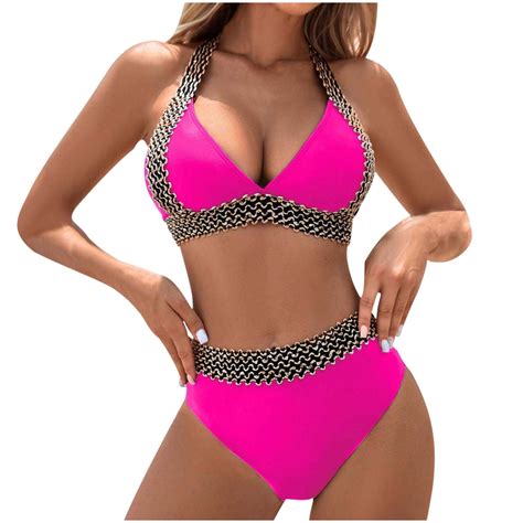 Fmbrln Womens Two Piece Swimsuit Sexy Solid Color Bikini Sets Halter Back Tie Bathing Suit