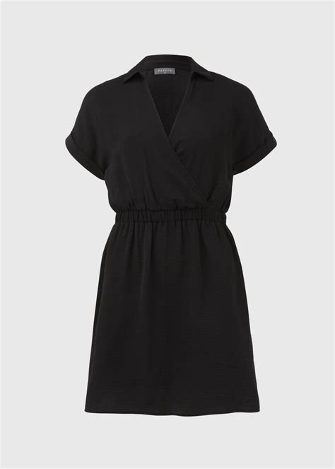 Black Wrap Collar Mini Dress Matalan