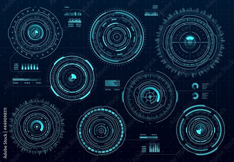 Circle Futuristic Hud Digital Interface Data Screen Dashboard Vector Round Frames And Borders