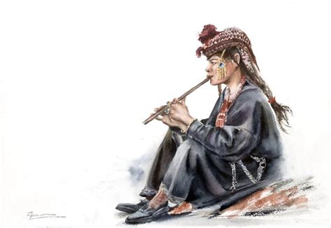 Dardic musician - Original Watercolor Painting Painting by Olga ...