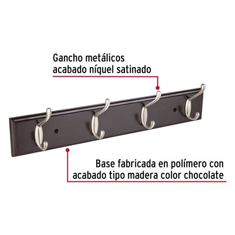 Perchero Para Pared Con 4 Ganchos Satinados Hermex Ganchos Tipo