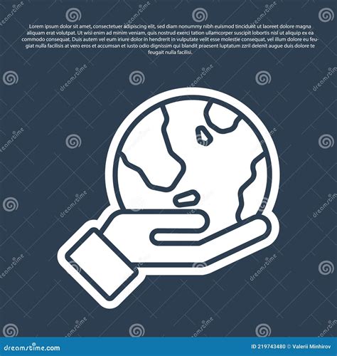 Blue Line Human Hand Holding Earth Globe Icon Isolated On Blue