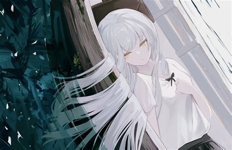 White Hair Boat Lake Looking At Viewer Long Hair Anime Girls Water