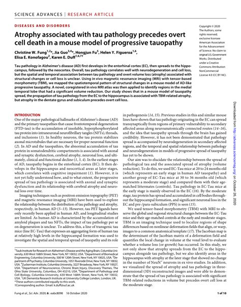 atrophy   tau pathology precedes overt cell death