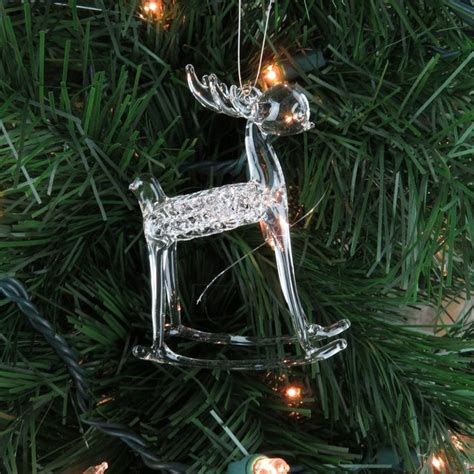 Vintage Reindeer Deer Spun Glass Ornaments Clear Crystal Christmas