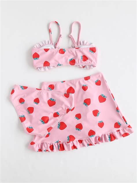 SHEIN Kids SUNSHNE Niñas 3 piezas Bañador bikini con estampado de fresa