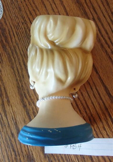 Vintage RUBENS JAPAN 4103 Lady Head Vase Planter Blue Dress Pearls 5 5