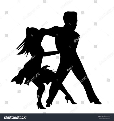 Vektor Stok Couple Dancing Silhouette Vector Illustration Tanpa