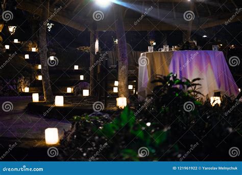 Romantic Candlelight Dinner Table with Lamp Stock Photo - Image of ...