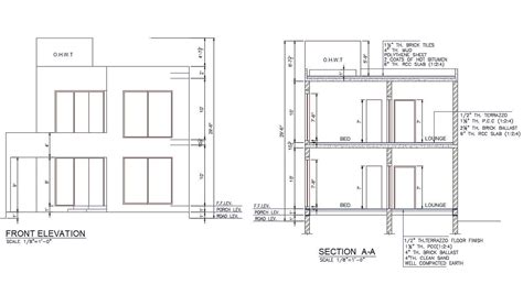 Autocad Drawing File Shows The Front Elevation And Section Details Of