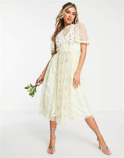 Frock And Frill Bridesmaid Floral Midi Dress In Cream Asos