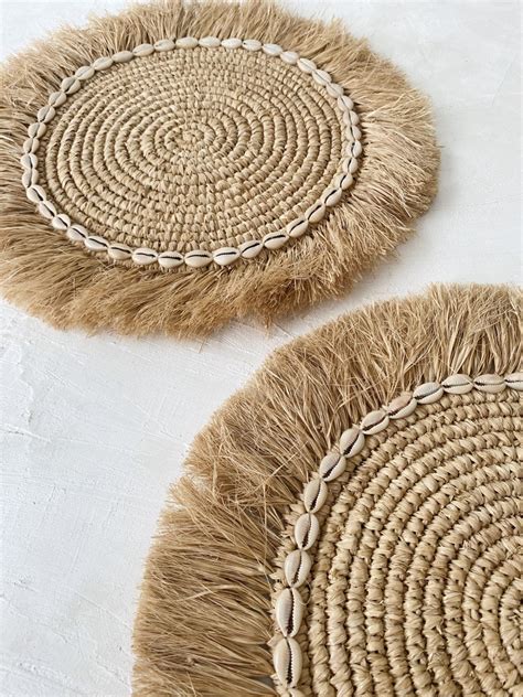 Raffia Shell Fringe Natural Placemats Fringe Boho Wall Etsy