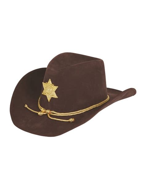 Brown Cowboy Hat + Sheriff Badge - Costumes R Us Fancy Dress