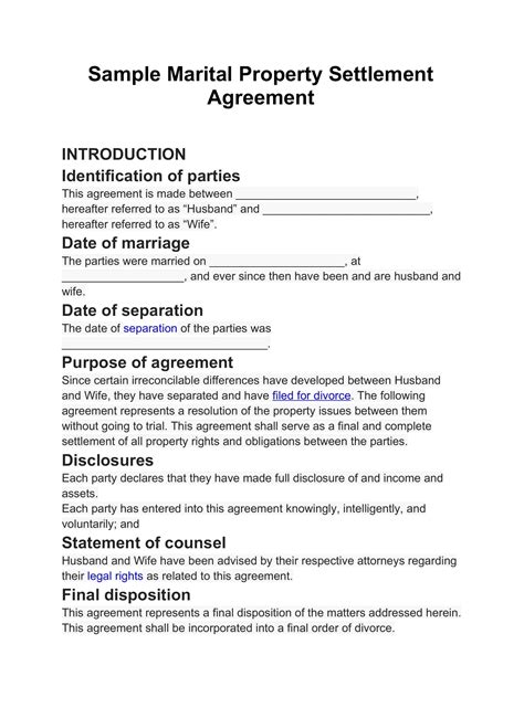 Free Printable Marital Settlement Agreement Templates [Word, PDF]