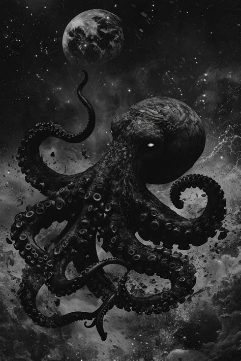 an octopus is floating in the air with its tentacles extended and it's eyes open