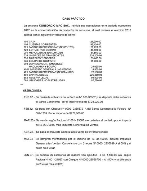 Caso Pr Ctico Contabilidad Caso Pr Ctico La Empresa Consorcio Mac Sac