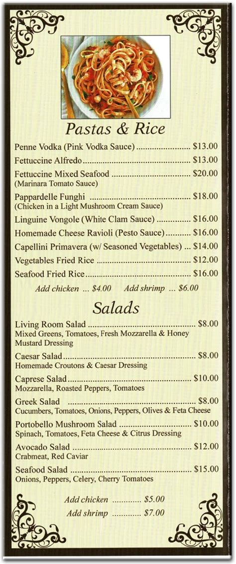 The Living Room Restaurant Menu | Baci Living Room