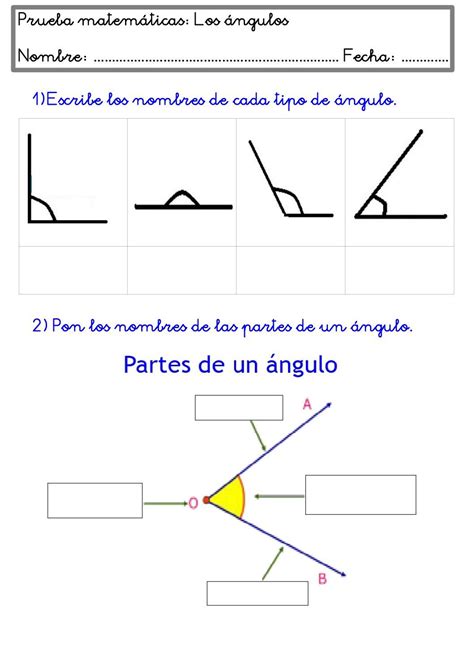 Prueba Ngulos Nd Grade Math Worksheets Math Lessons Math Formulas