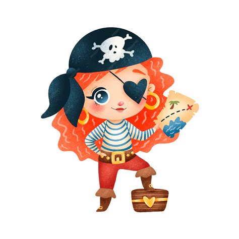 Chica Pirata De Dibujos Animados Lindo Aislada En Blanco Vector Premium