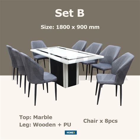 install set meja makan  kerusi meja batu marble dining table set
