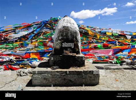 Smoker And Prayer Flags In Tibet Stock Photo Alamy