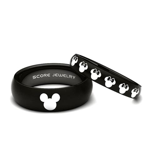 Mickey Mouse Rings Minnie Mouse Ring Couple Set 8mm And 4mm Black