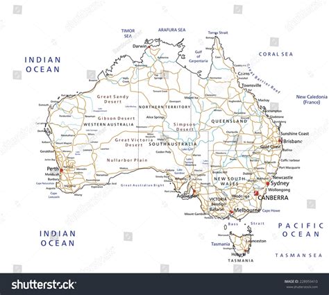 High Detailed Australia Road Map Labeling Stock Vector Royalty Free
