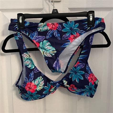 Shein Swim Shein Floral Tropical Knot Front Bikini Swimsuit Poshmark