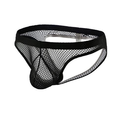 Mens Underwear With Bulge Pouch Briefs Sexy Mesh See Through Bikini Breathable Underpants
