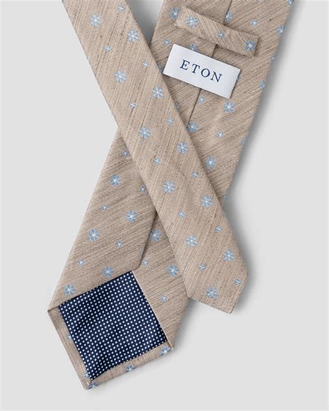 Light Brown Floral Print Silk Linen Tie Eton