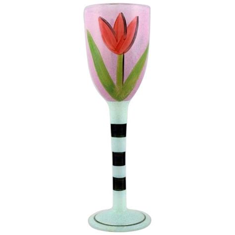 Ulrica Hydman Vallien For Kosta Boda Large Hand Painted Wine Glass