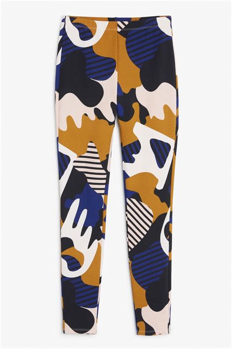 Monki Image 2 Of Printed Leggings In Yellow Reddish Dark Leggings Are