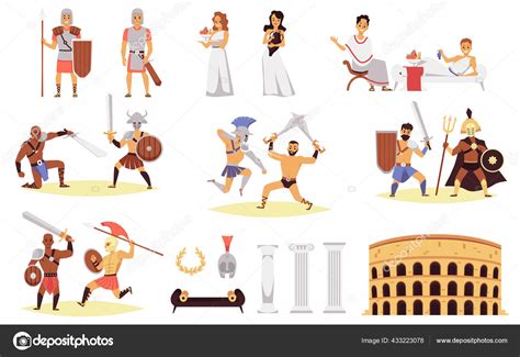 Conjunto De Símbolos Históricos Culturales De La Antigua Roma Un Vector Ilustraciones Vector