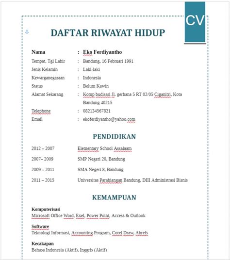 6 Contoh Daftar Riwayat Hidup Yang Benar Untuk Lamaran Kerja