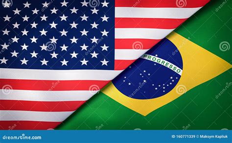 Bandeiras Dos Estados Unidos Da América E Do Brasil Duas Bandeiras Textura Têxtil De Seda De