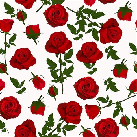 Premium Vector A Seamless Pattern Of Red Rose Flowers Vector Illustration