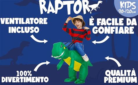 Airsuit Travestimento Da Dinosauro Gonfiabile Per Bambini Taglia Da