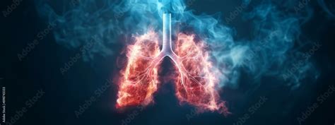 depiction  human lungs  blue smoke emanating   upper