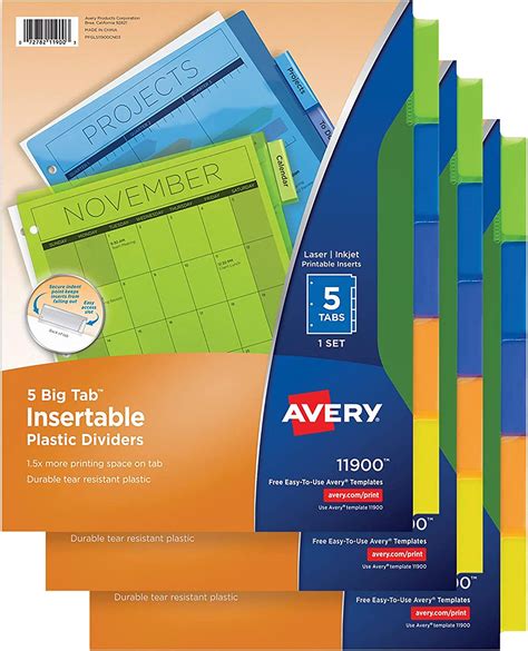 Avery Dividers For 3 Ring Binders 5 Tab Binder Dividers Plastic