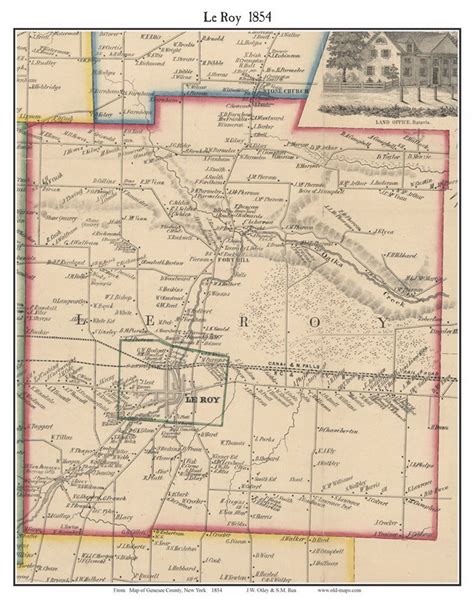 Leroy 1854 Old Town Map With Homeowner Names New York Etsy